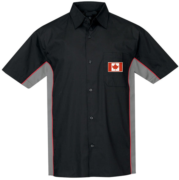 Mens "Canada Flag" Canadian Dress Shirt (pocket print) - Black/Charcoal/Red